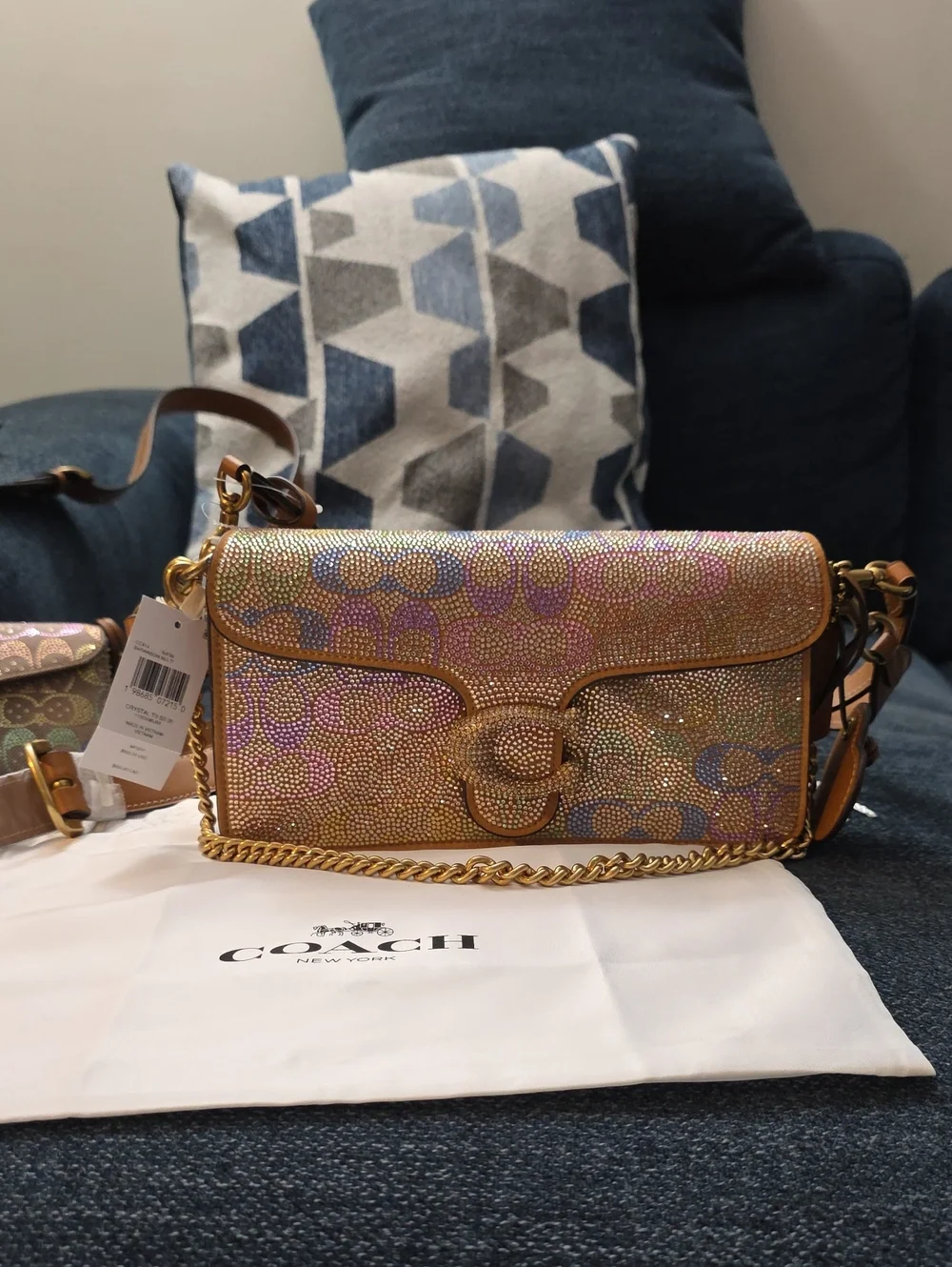 Coach Multicolor Crystal Signature C Chain Crossbody with Gold Trim